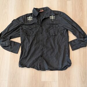 Roar Black Long Sleeve Button Up With Patches Size XL